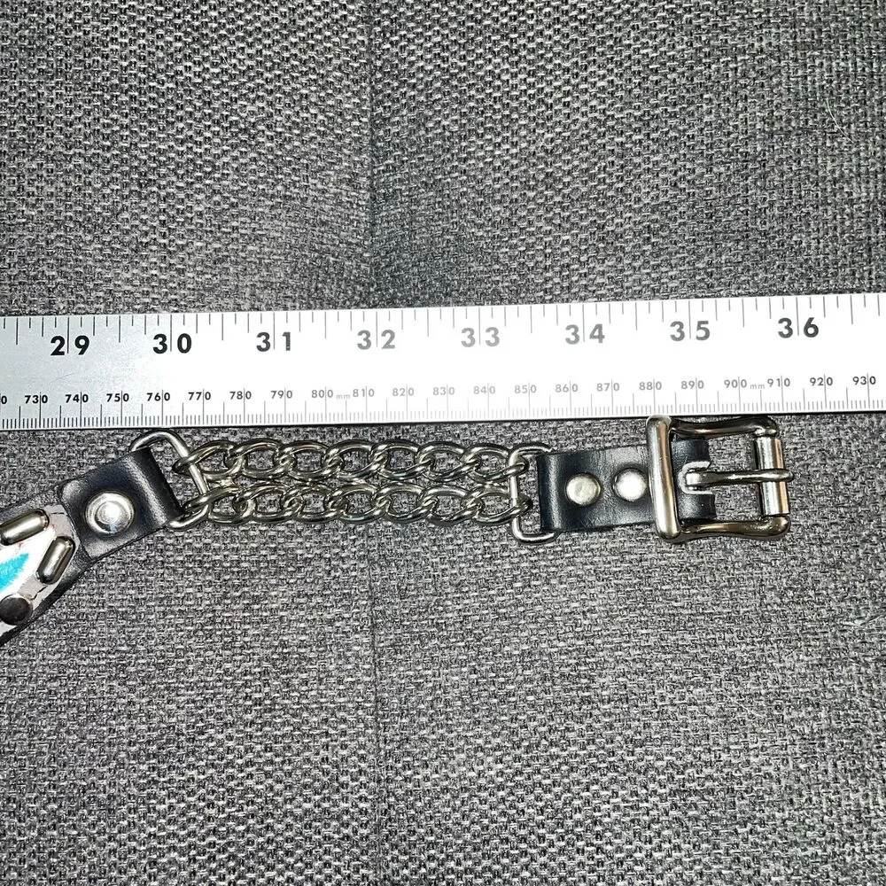 Vintage Harley Davidson Motor Cycles Leather Belt Studs Chain Biker RARE Painted